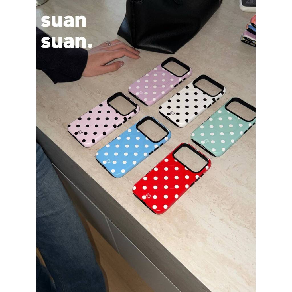 เคสโทรศัพท์เหมาะสําหรับiPhone 11 12 13 14 15 16 17 Pro max Plus Air Polka Dotแม่เหล็กShock-proof Sho
