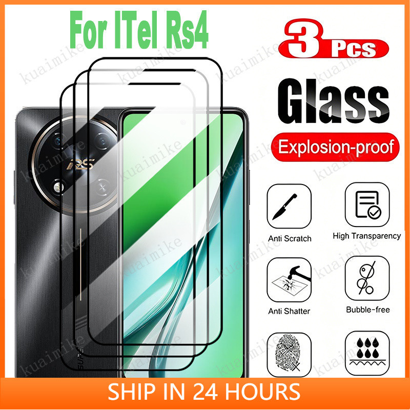 1-3 PCS 9H Ultra HD Clear Full CoverกระจกนิรภัยสําหรับItel RS4 S25 S23 Plus S25 Ultra A70 A60S A50 P
