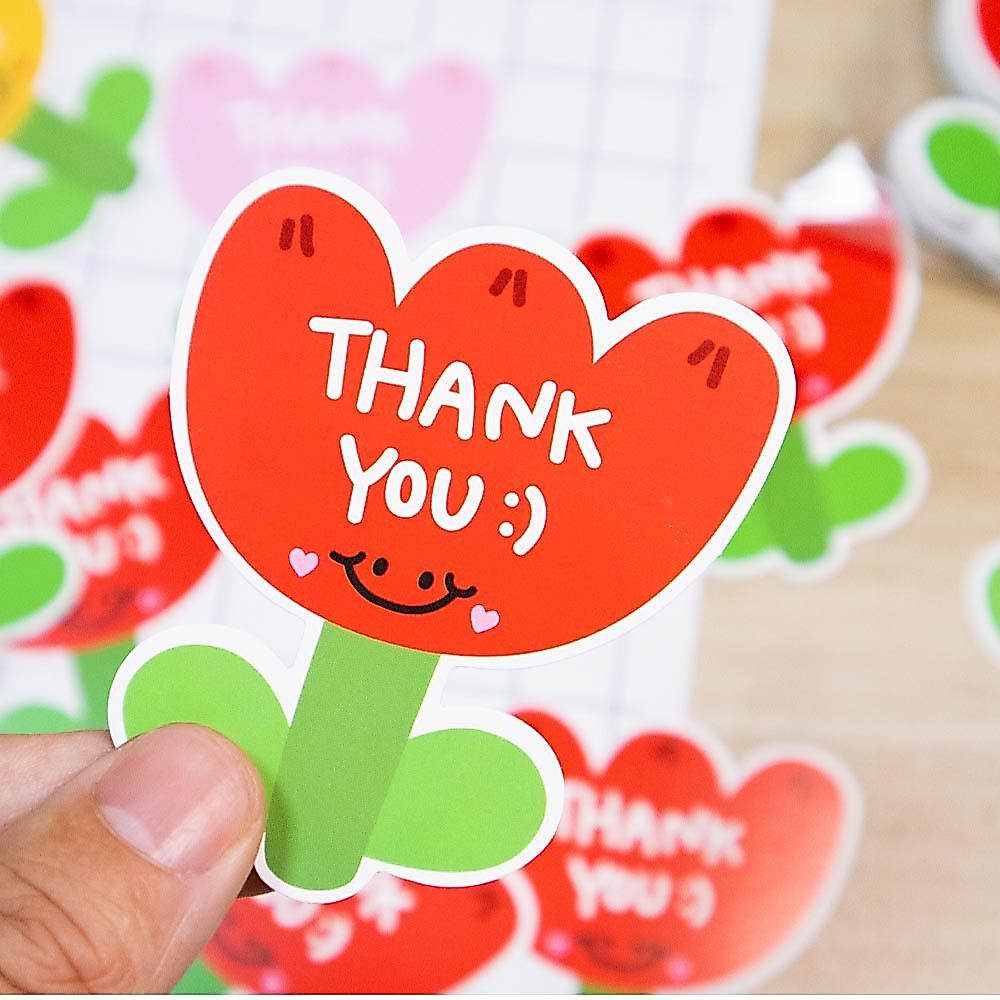 การ์ดขอบคุณ การ์ดกระดาษแข็ง THANK YOU รูปดอกทิวลิป ขนาด: 6x7ซม 30 ชิ้น/แพค ( ไม่ใช่สติกเกอร์ค่ะ )