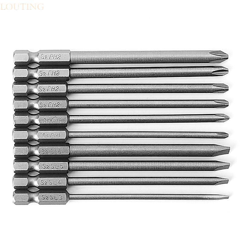 LOUTING 10 ชิ้นแม่เหล็ก Slotted PH2 ไขควงบิต S2 เหล็ก 1 4 Hex Shank 100 มม.