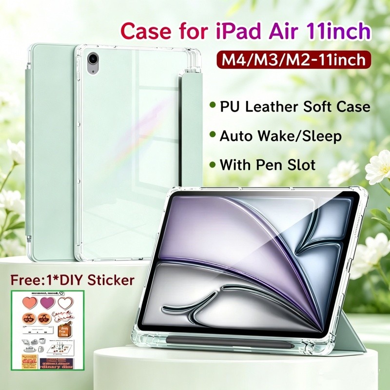 เคสสําหรับ iPad Air 11 นิ้ว M4 / M3 พร้อมช่องเสียบปากกาโปร่งใสด้านหลังเคสแม่เหล็กสําหรับ iPad Air 8t
