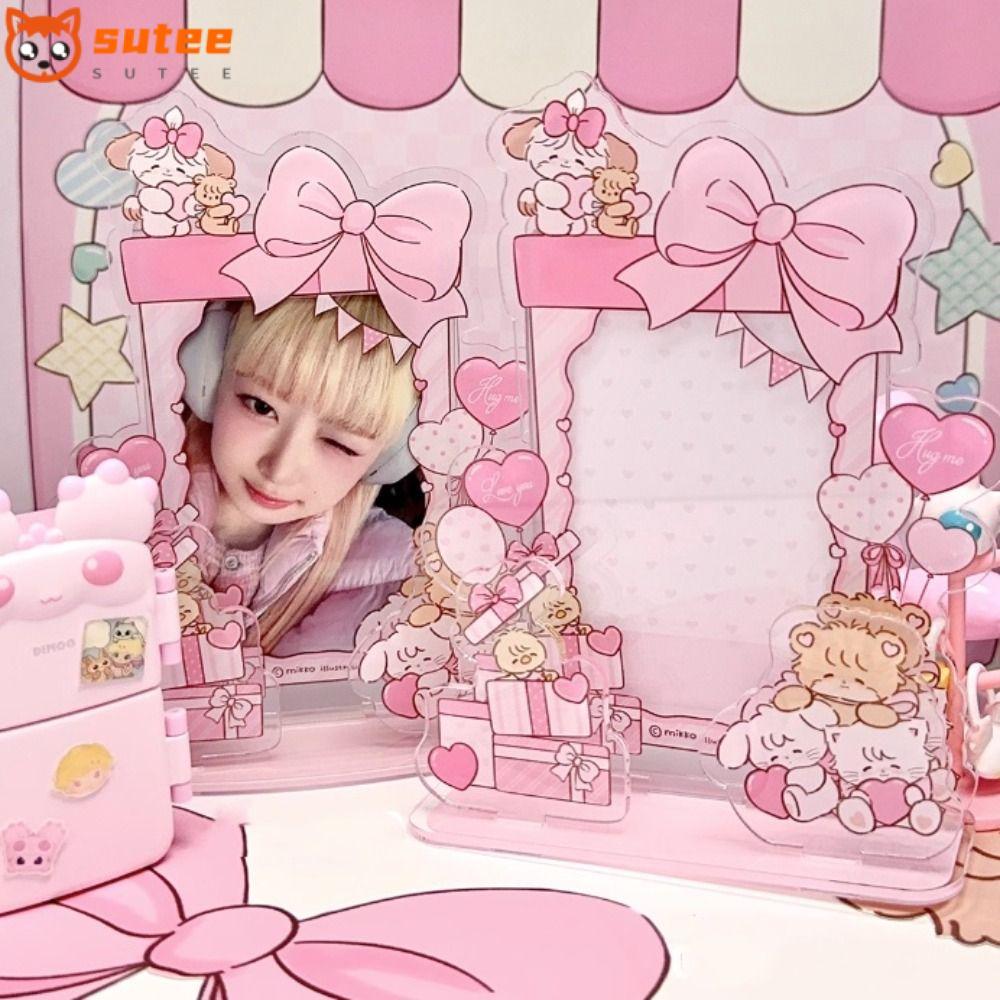 SOTEE Photocard Frame, INS Spin Card Display Stand, Cat Acrylic Transparent Photo Protection สําหรับแฟนๆ