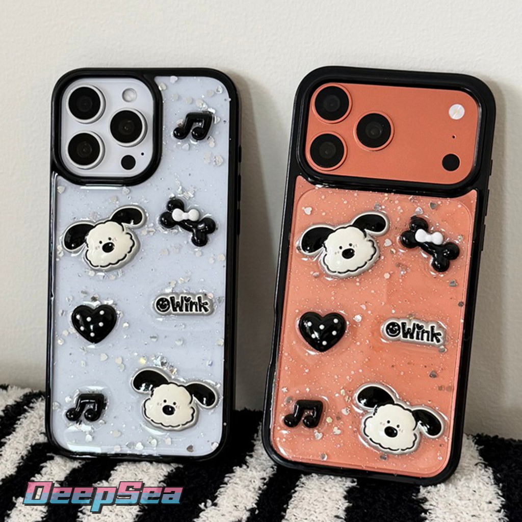ปลอกสําหรับ iPhone 17 Pro Max 16 14 15 Plus 13 12 11 น่ารัก 3D สุนัขลูกสุนัข Bowknot Love Heart Decor โปร่งใสกันกระแทก Soft TPU Anti-scratch เคสโทรศัพท์ฤดูใบไม้ร่วงฝาครอบป้องกัน