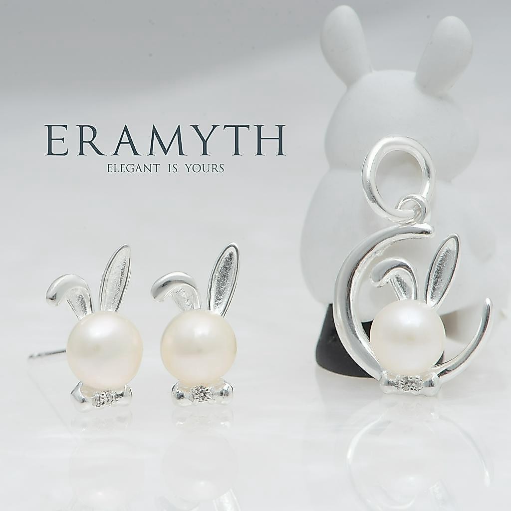 Eramyth jewelry: สร้อยคอ พร้อม จี้ ต่างหู (Silver 925) ดีไซน์ กระต่ายน้อยน่ารัก ประดับมุกแท้น้ำจืด  (พร้อมส่งจ้า)