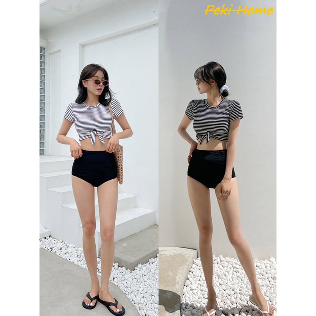 ชุดว่ายน้ำเรียบง่าย สปอร์ตทูพีซ แขนสั้น เก็บหุ่นดีเยี่ยม