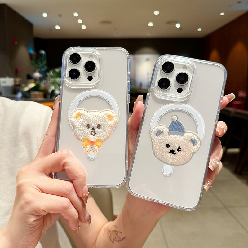 เคส iPhone 16 11 12 13 14 15 Pro Max เคสหมีน่ารัก xr xs max 7 8 Plus เคสแม่เหล็กแบบแข็ง โปร่งใส ทำจากพีซี ราคา ถูกที่สุด ดีลบีเคเค แกลเลอรีภาพที่ 8