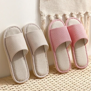 【พร้อมส่ง】รองเท้าใส่ในบ้าน รองเท้าแตะผ้าลินิน ระบายอากาศและเรียบง่าย แฟชั่น สามารถสวมใส่ได้ทั้งชายและหญิง