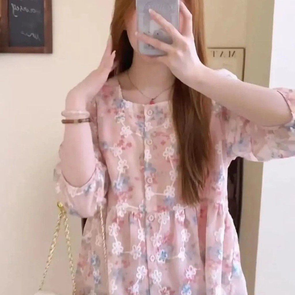 เสื้อนอกคอเหลี่ยมชิฟอนสำหรับสาวๆ แขนกระบอกแคบ สไตล์ใหม่ ใส่สบายในหน้าร้อน