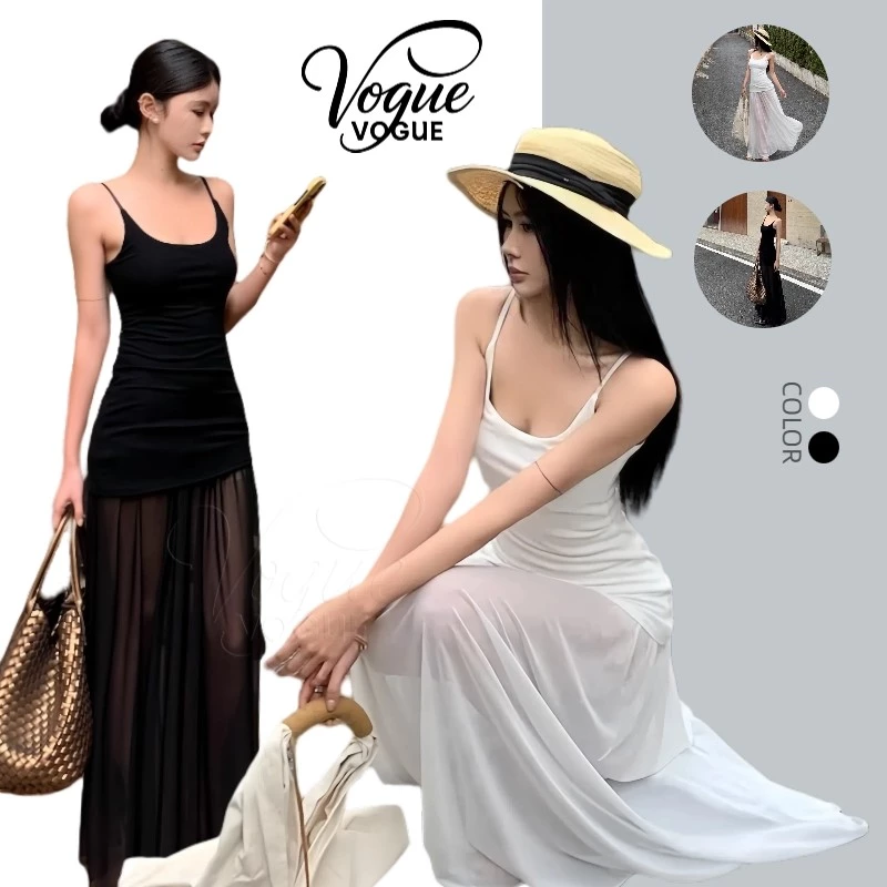 Vogue🌟พร้อมส่ง🌟 ชุดเดรส กรธดปรงยาว สไตล์เกาหลี ผ้าซีทรูเบาบาง ใ่ส่ง่าย (FY2940)