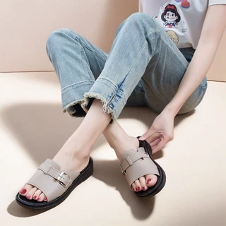 go🚚รองเท้าแตะผู้หญิง เสริมส้น ส้นแบน หนังPU เพิ่ม1เบอร์ แฟชั่น กันลื่น ใส่สบาย น้ำหนักเบา ราคาถูก A-075