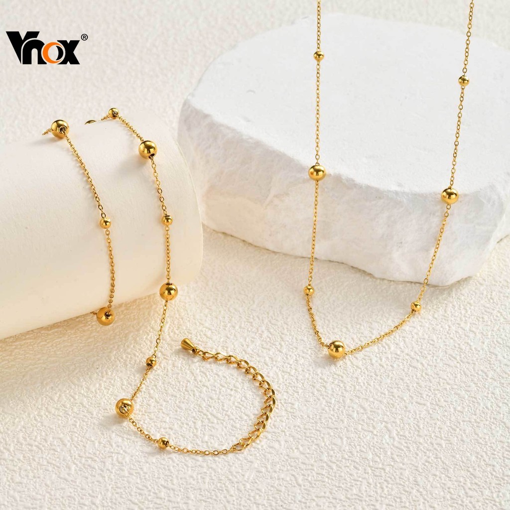 Vnox ชุดเครื่องประดับ 3 ชิ้น สำหรับผู้หญิง ประกอบด้วยลูกปัด Link Chain สร้อยคอมือ และ Ankle ทำจากสแต