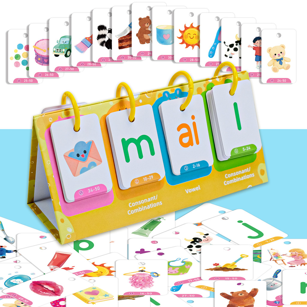 Phonics CVC Words การ์ดแฟลชภาษาอังกฤษสําหรับเด็กโรงเรียนอนุบาล Sight Words Spelling ปฏิทินตั้งโต๊ะกา