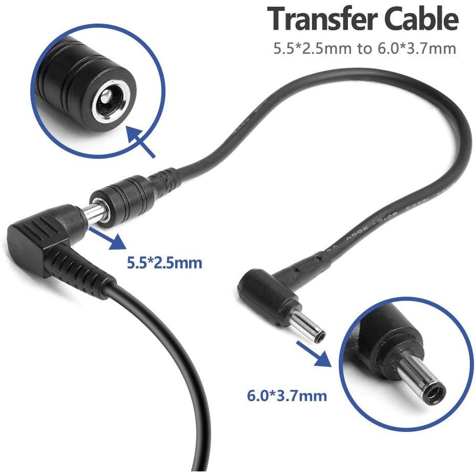 KFD อะแดปเตอร์ DC Plug Converter 5.5x2.5 มม.ถึง 6.0x3.7 มม.สําหรับ ASUS ROG Zephyrus G14 GA401 G15 G