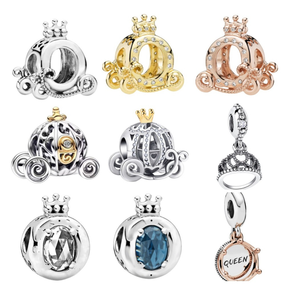 Disney Princess จี้ Carriage Crown S925 Silver-Shiny จี้เหมาะสําหรับสร้อยคอ, สร้อยข้อมือ, กระเป๋า