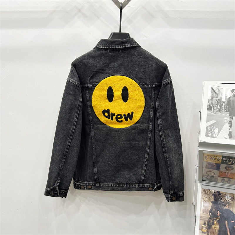 แจ็คเก็ตเดนิมแบบเรียบหรูลายยิ้มสำหรับผู้ชายและผู้หญิง ไซส์_unisex