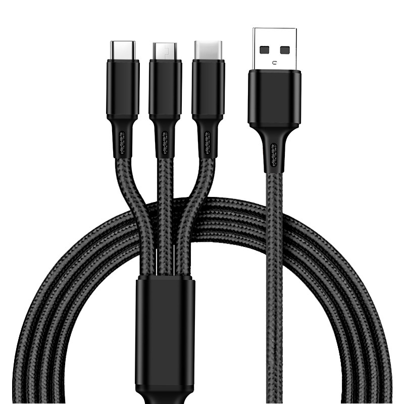 สาย USB 3 IN 1 สายชาร์จ Micro USB Type C พอร์ต USB หลายพอร์ต สายชาร์จเร็วสำหรับ iPhone 11 12 13 14 15 Pro Max