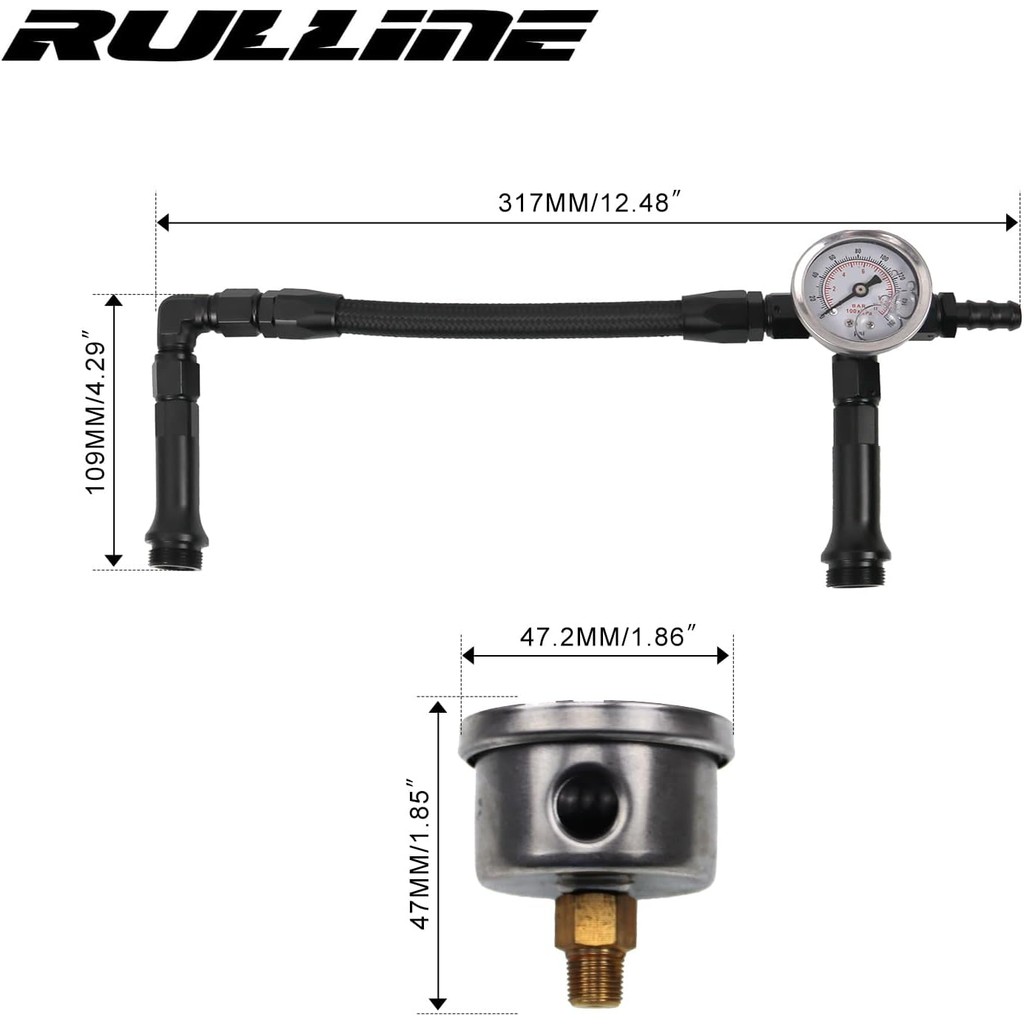 RULLINE AN6 Dual-Feed ปั๊มคู่ถักการใช้สาย 0-150psi เครื่องวัดความดันสูญญากาศใช้งานร่วมกับ Holley 415
