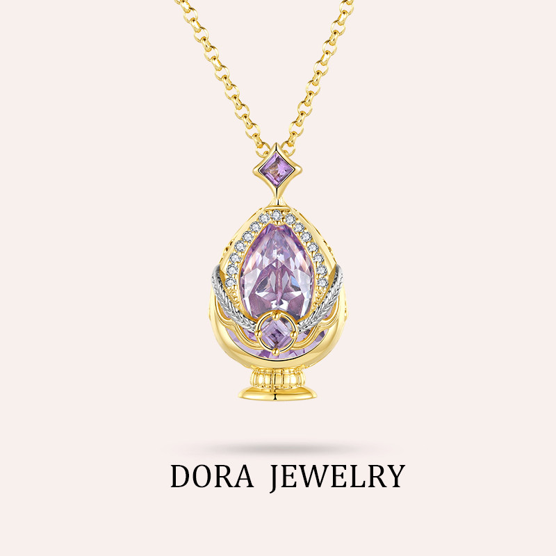 [Dora Jewelry] Magical Girl Madoka Natural Amethyst Soul Gem Pendant S925 Silver Clavicle Necklace
