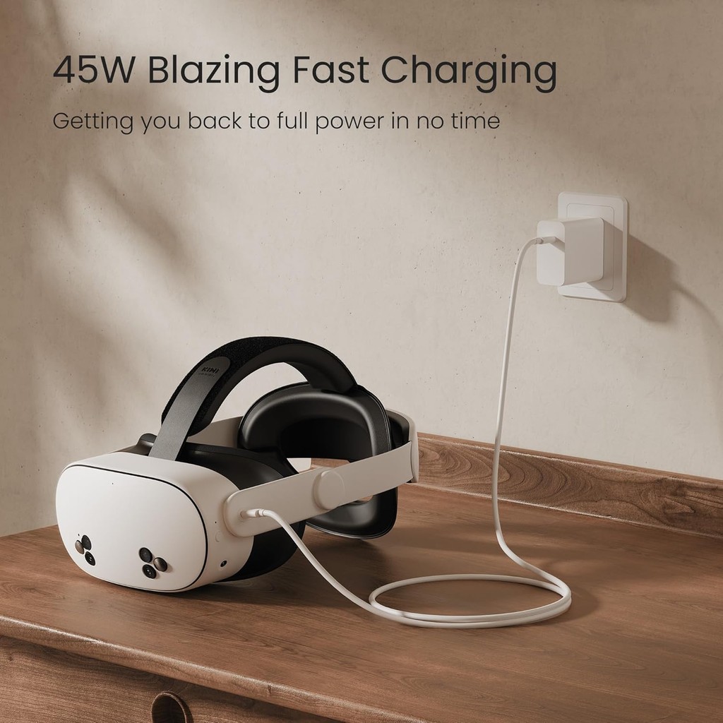 KIWI ออกแบบ 45W USB-C Super Fast Charger ใช้งานร่วมกับ Meta Quest 3S/Quest 3/Quest 2/Pro/Pico 4, VR 