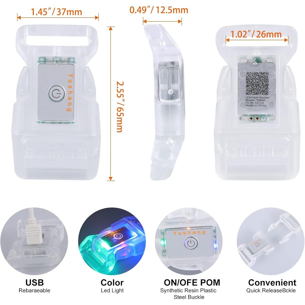 แฟลชด้านข้าง 2 แพ็ค, IP68 กันน้ำ, ส่องสว่างสำหรับกลางคืน, ตั้งแคมป์, ขับจักรยาน, มีสายคล้องคอสุนัขแล