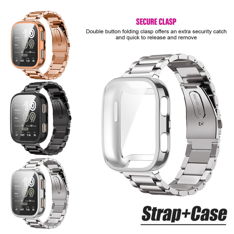 สายสแตนเลส 2in1 พร้อมเคสป้องกันหน้าจอสําหรับ Huami Amazfit BIP 6 BIP5