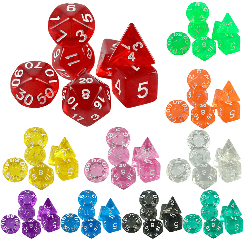 7 ชิ้นโปร่งใส DND ลูกเต๋าชุดอะคริลิค Polyhderal ลูกเต๋า D4-D20 สําหรับเกมกระดานอุปกรณ์เสริม