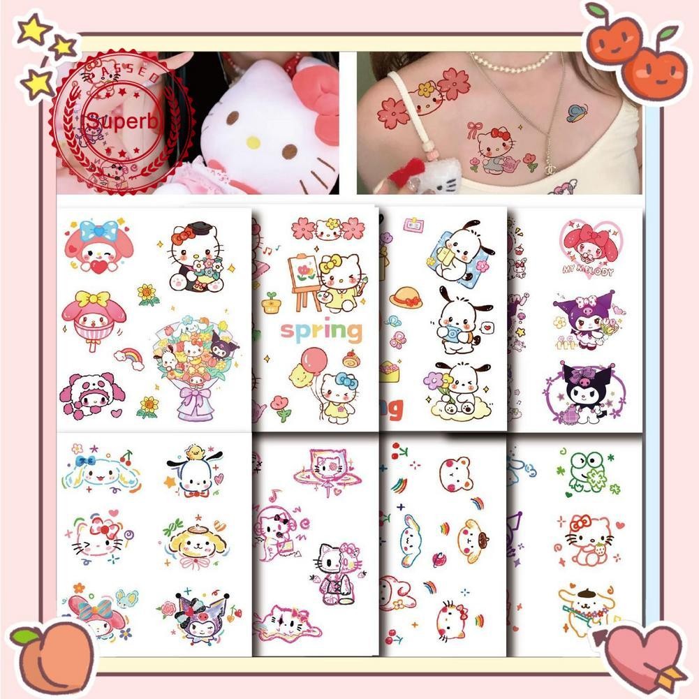 การ์ตูน Hello Kitty สติ๊กเกอร์รอยสัก กันน้ํา ติดทนนาน สติ๊กเกอร์ รอยสัก ชั่วคราว U9y4