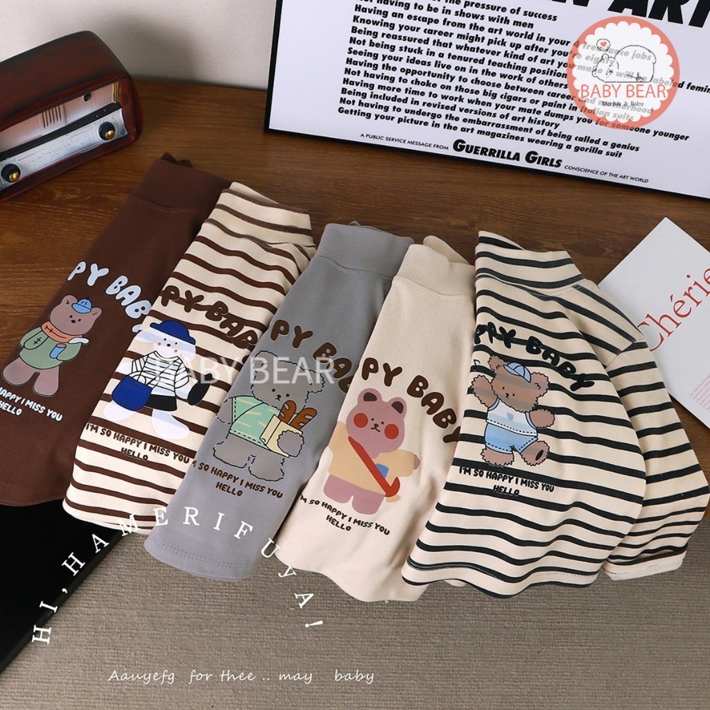 เสื้อแขนยาวเด็ก เสื้อกันหนาว ผ้าสำลี ยืดๆ นิ่มๆ สกรีนลายการ์ตูน