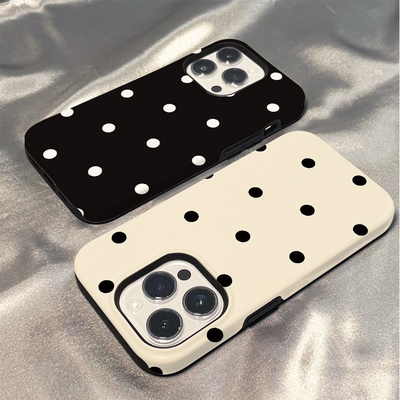 อินเทรนด์ Simple Polka Dot Hard Case สําหรับ iPhone 11ProMax XS 12ProMax 15ProMax 17ProMax XSMAX 14plus 11Pro 15Pro 16ProMax 7/8plus 13 XR Two-in-One Double-Layer เคสโทรศัพท์