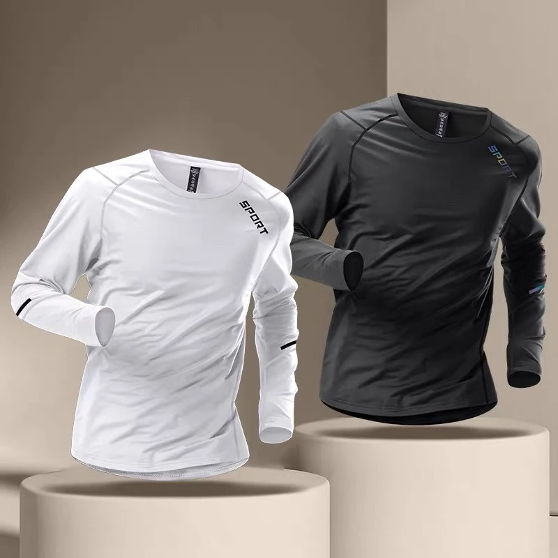 MANSTR เสื้อเทรนนิ่งแขนยาวสำหรับผู้ชาย แบบแห้งเร็วและระบายอากาศได้ดี สวมใส่สบายขณะเล่นบาสเก็ตบอล วิ่ง และออกกำลังกายที่ห้องฟิตเนส
