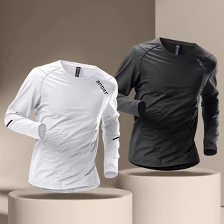 MANSTR เสื้อเทรนนิ่งแขนยาวสำหรับผู้ชาย แบบแห้งเร็วและระบายอากาศได้ดี สวมใส่สบายขณะเล่นบาสเก็ตบอล วิ่ง และออกกำลังกายที่ห้องฟิตเนส