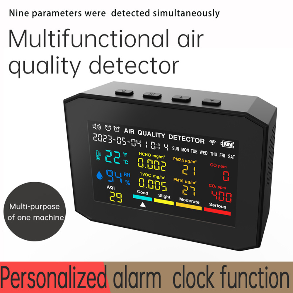 Vislone เครื่องวัดคุณภาพอากาศแบบพกพา 9in1 PM2.5 PM10 CO CO2 TVOC HCHO AQI เครื่องทดสอบอุณหภูมิและควา