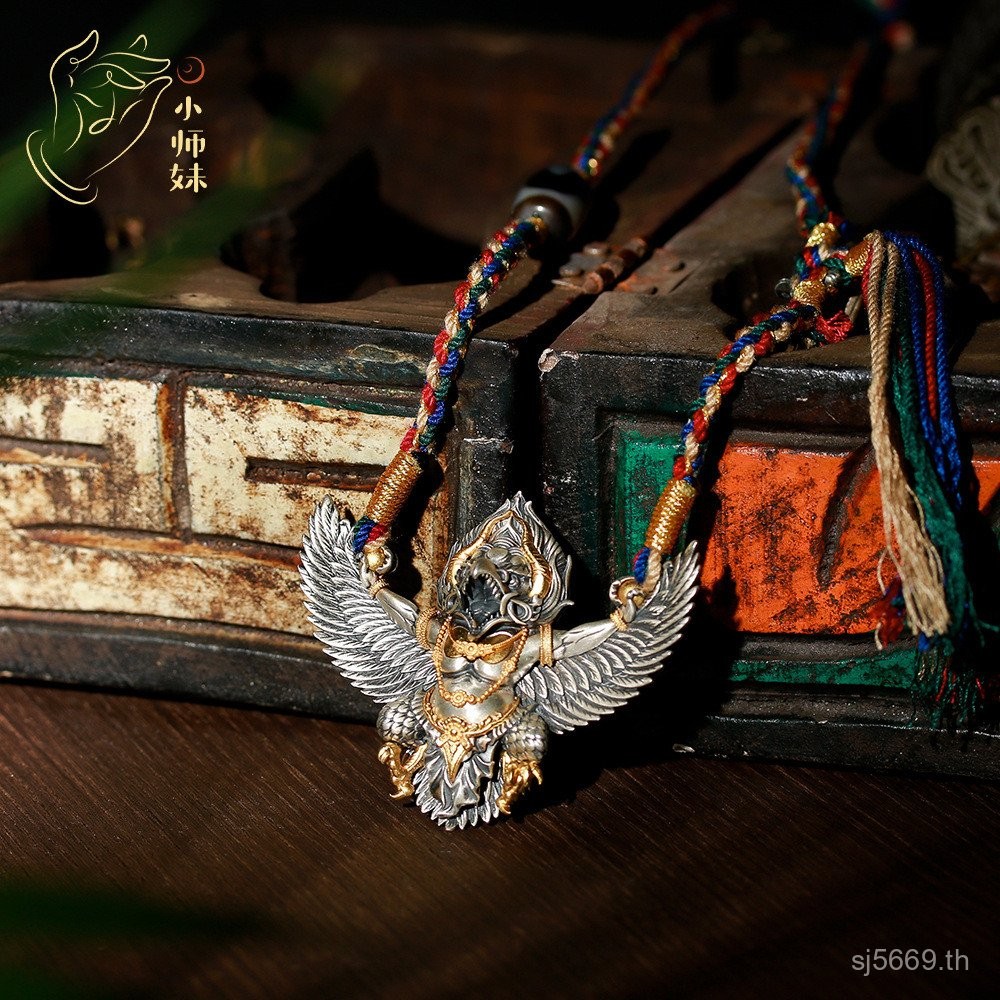 สร้อยคอมาดังสไตล์ทิเบตและเรโตร ตกแต่งด้วยทองแดงเคลือบเงิน เป็นรูปลักษณ์นกและฟัน Fangs อัญญนาคมีลูกปั