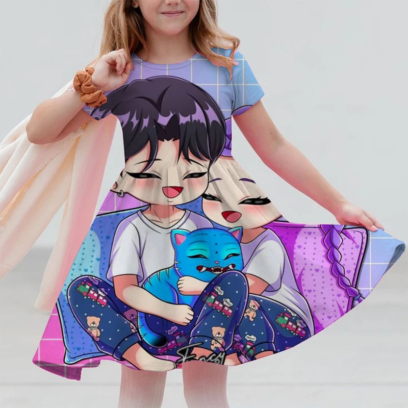 Girls Party KPop Demon Hunters Huntrix Dresses top เสื้อผ้าสําหรับเด็ก Holiday Princess Dress 3 ถึง 12 ปีเด็ก Casual Top