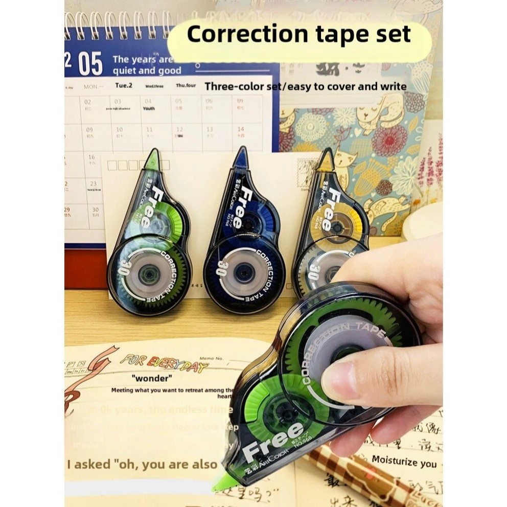 (3 ชิ้น) ชุดเทปลบคําผิดฝาสูง - HUAHAO HO-888 ยาว 30 ม. แอพพลิเคชั่นทนทานและเรียบอุปกรณ์สํานักงานและโ