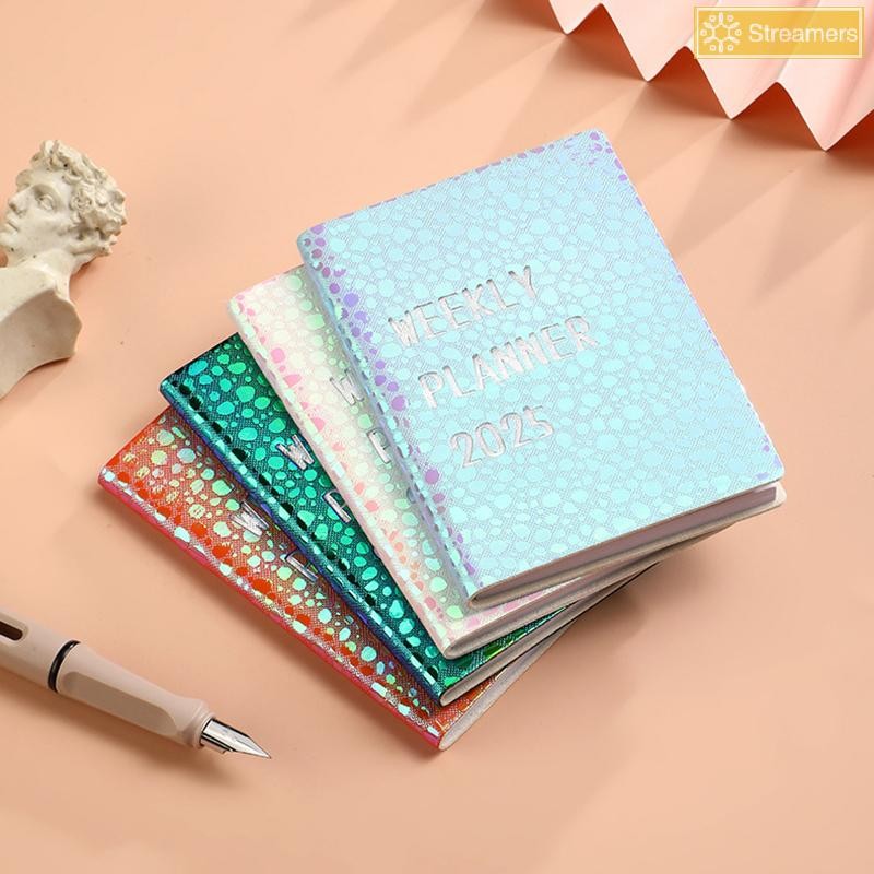 {Streamers} 2025 Mini English Calendar Creative Colourful Laser Stone Pattern Plan Notebook Portable