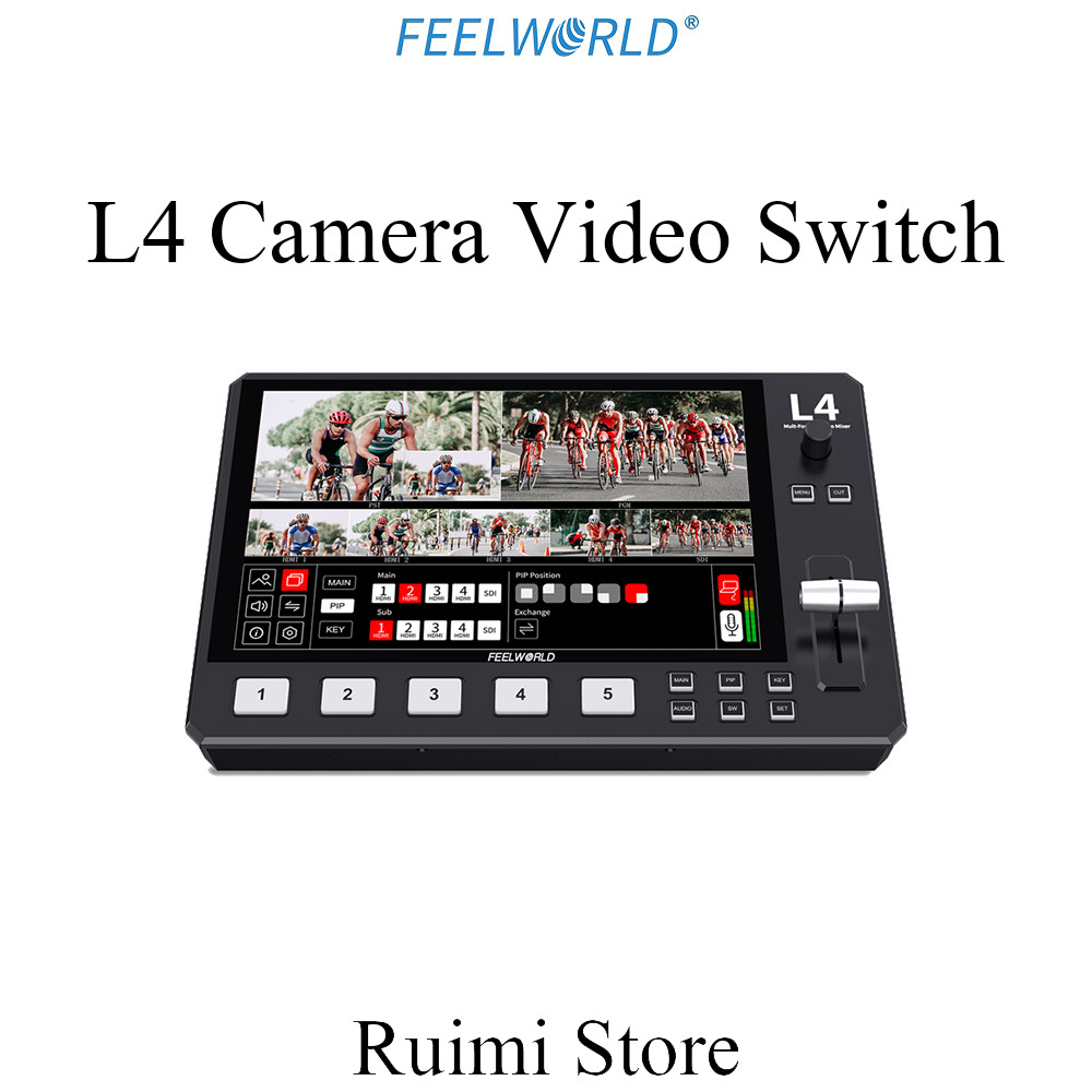 FEELWORLD L4 สวิตช์ไฮบริดวิดีโอกล้องหลายตัวหน้าจอสัมผัสขนาด 10.1 นิ้ว USB3.0 สตรีมมิ่งอย่างรวดเร็ว