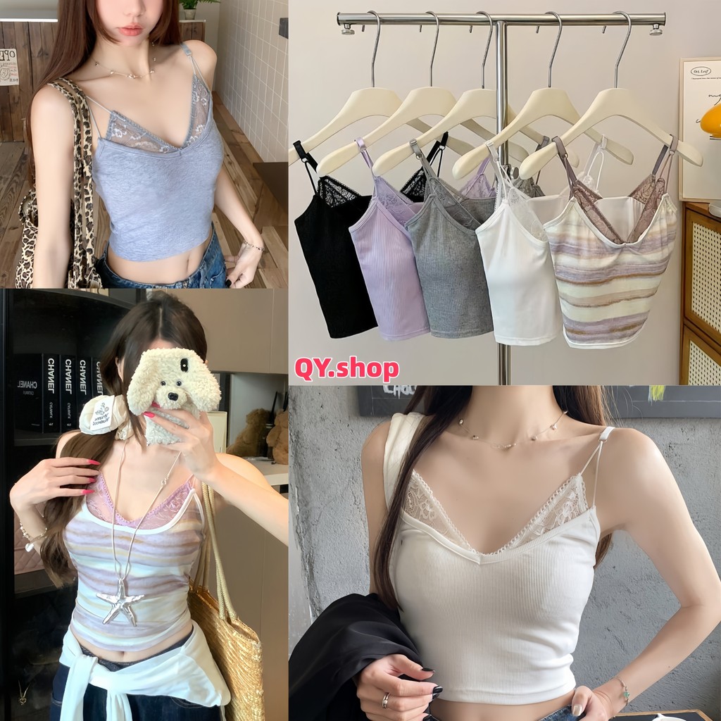 QY.shop เซ็กซี่ เสื้อสายเดี่ยว สีพาสเทล มินิมอลสไตล์ มีฟองน้ำในตัว ทรงรัดรูปยืดพอดี "FY895"