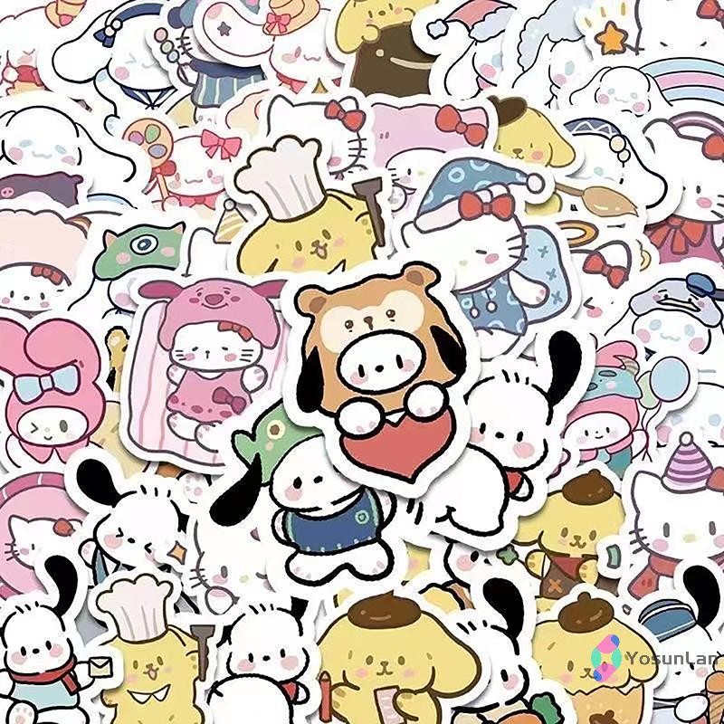 YosunLan] 100 แผ่นสติกเกอร์การ์ตูนน่ารักอะนิเมะสติกเกอร์ My Melody Kuromi สติกเกอร์ตกแต่งสําหรับโน๊ตบุ๊คกระเป๋าเดินทางกีตาร์ Decals ใหม่