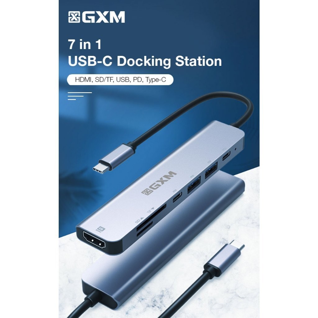 GXM 7 IN 1 USBC Docking Station Hub HDMI PD ชาร์จ TypeC Hub 2x 1x SD TF Card Slot แล็ปท็อปโทรศัพท์มื