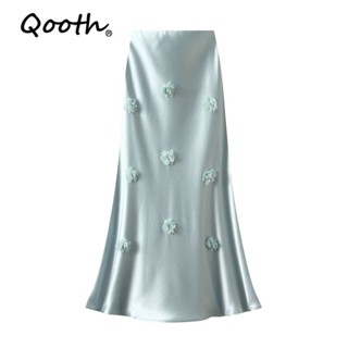 กระโปรงแมกซีสำหรับผู้หญิง ลายดอกไม้สามมิติ ยืดหยุ่นที่เอว QT…