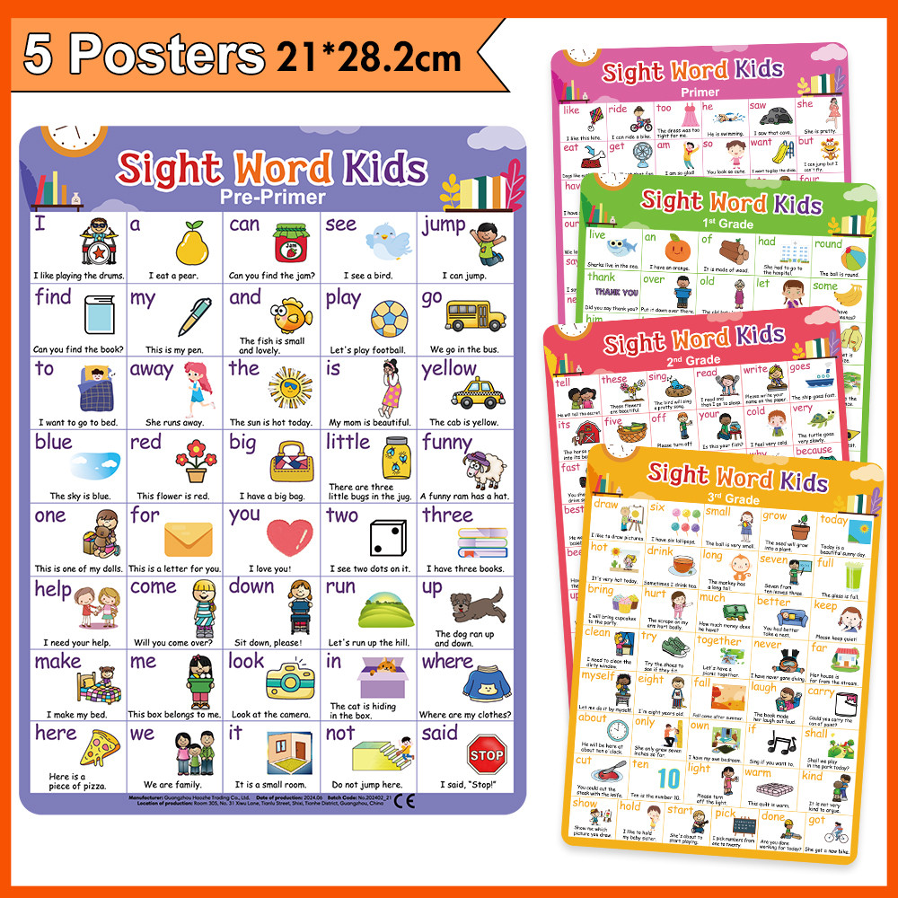 5pcs เด็กการเรียนรู้ Phonics Sight คําภาษาอังกฤษโปสเตอร์ Montessori อนุบาลการศึกษาความรู้ความเข้าใจคําศัพท์การ์ดผู้ปกครอง-เด็ก Interactive ของเล่น Homeschool ห้องเรียนตกแต่ง ราคา ถูกที่สุด ดีลบีเคเค รูปภาพหลัก