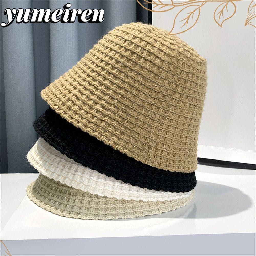 YUMEIREN ถัก Busket หมวก, โครเชต์นุ่มถักหมวกชาวประมง, แฟชั่น Warm อ่างล้างหน้าหมวกผู้หญิง