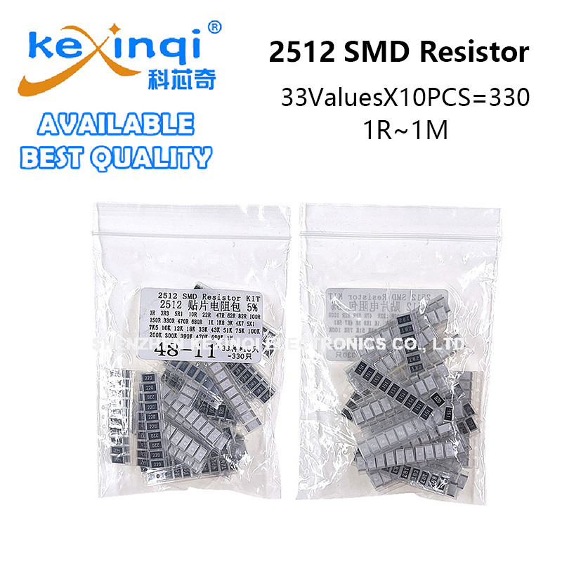 330PCS 2512 SMD Resistor Assorted Kit 33ValuesX10PCS 1ROhm~1M 5%100 47 33 22 100 220 470 330 KR Ohm