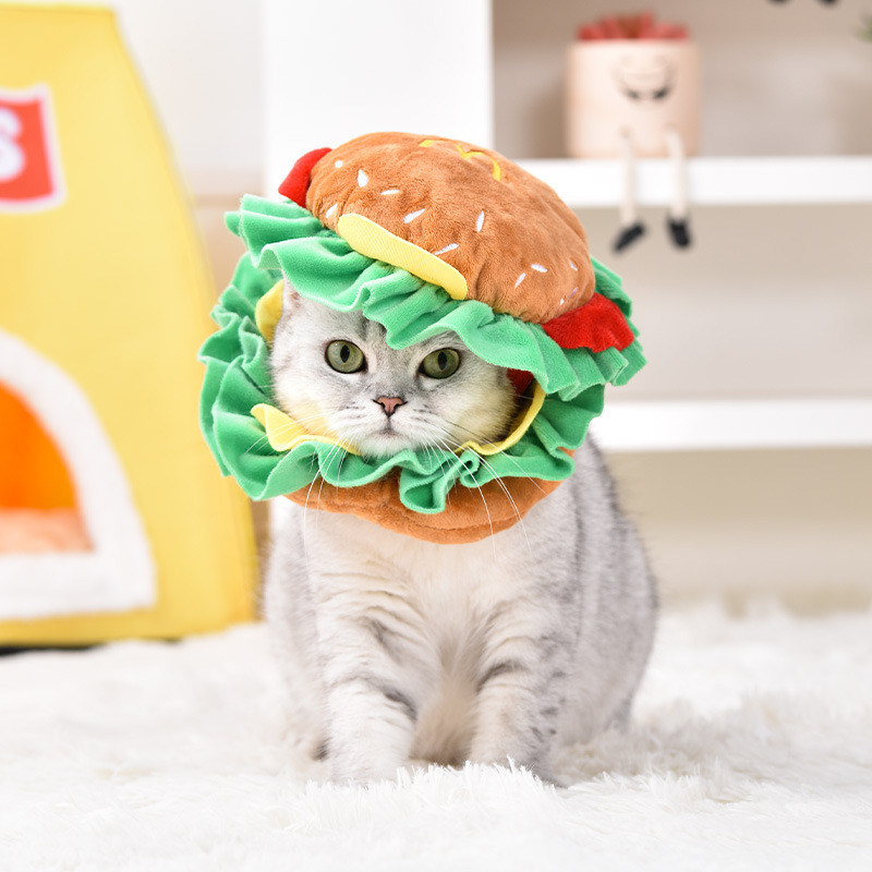 Burger Cat Headgear Collar Hat Cat Dog Elizabeth Ring Adjustable Collar Funny Headdress Photo Props 