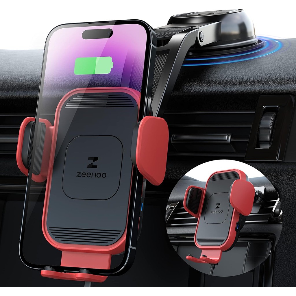 ZeeHoo Wireless Car Charger,15W Fast Charging Auto-Clamping Car Mount,Windshield Dash Air Vent Phone
