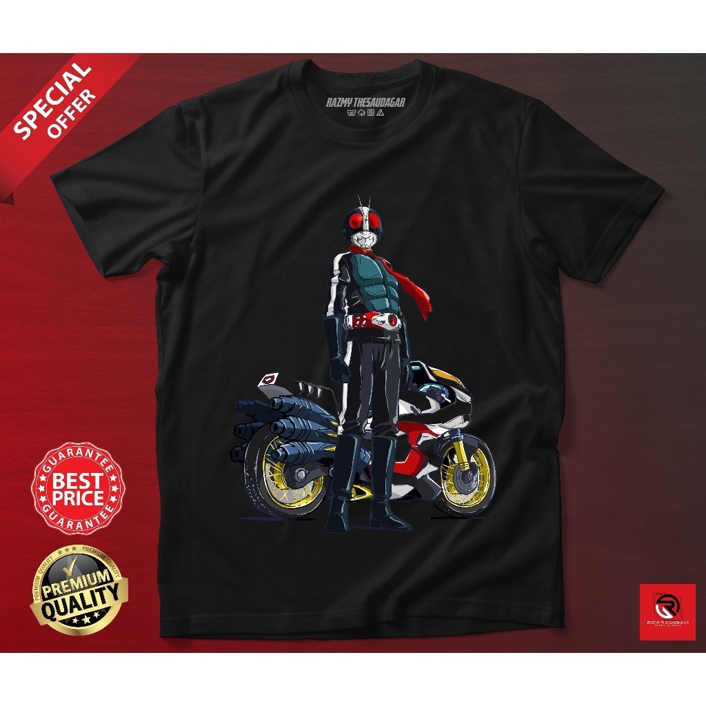 เสื้อยืด Kamen Rider พร้อมรถจักรยานยนต์ ผ้าฝ้าย 100%, สีสันสดใสสำหรับแฟนคลับ, ไซส์ S - 5XL