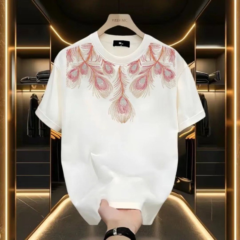 COD 2025 Scarf Embroidered Peacock Feather Wings Top Men's T-Shirt Men's Short Sleeve Women's Haraju