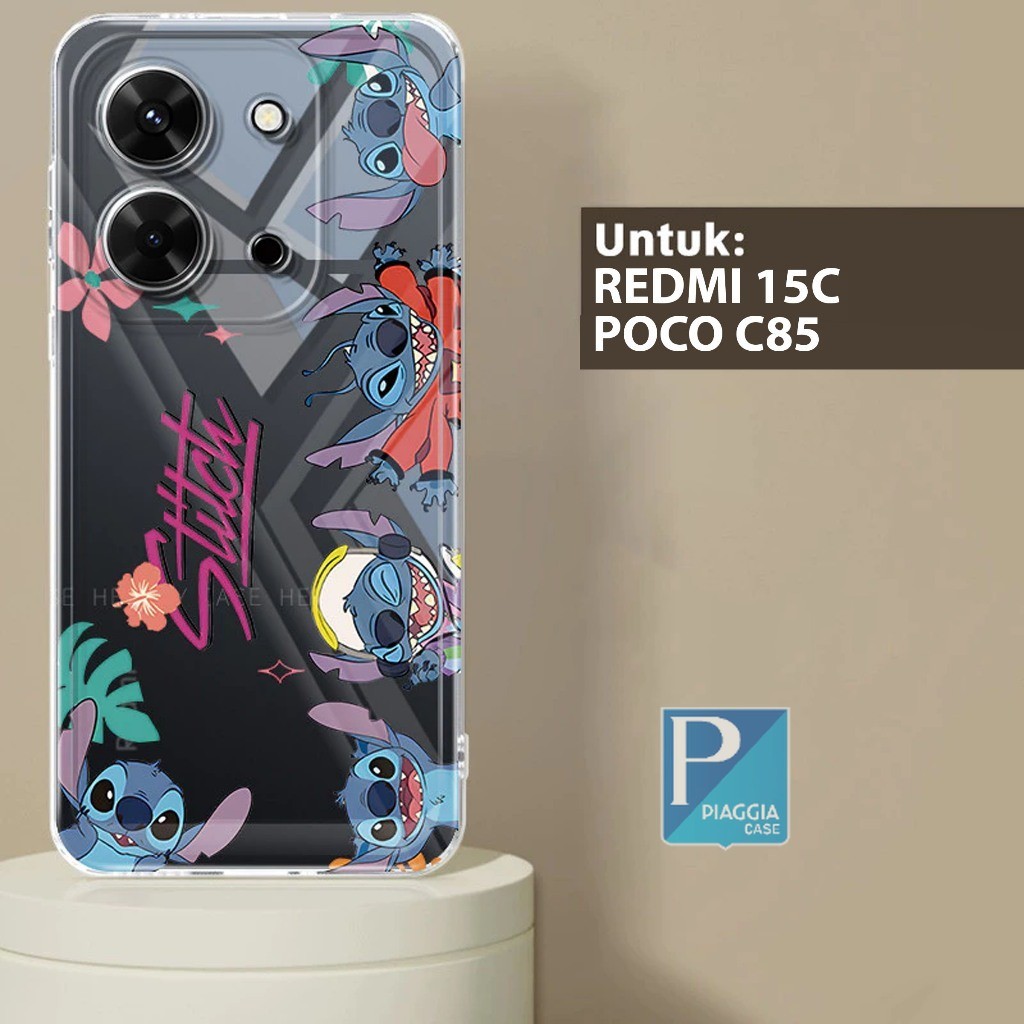 พรีเมี่ยม GLOSSY CLEARCASE เข็มทิศนุ่มสําหรับ REDMI 15C และ POCO C85 4G / 5G MOTIF PNG-STITCH-1 PGC