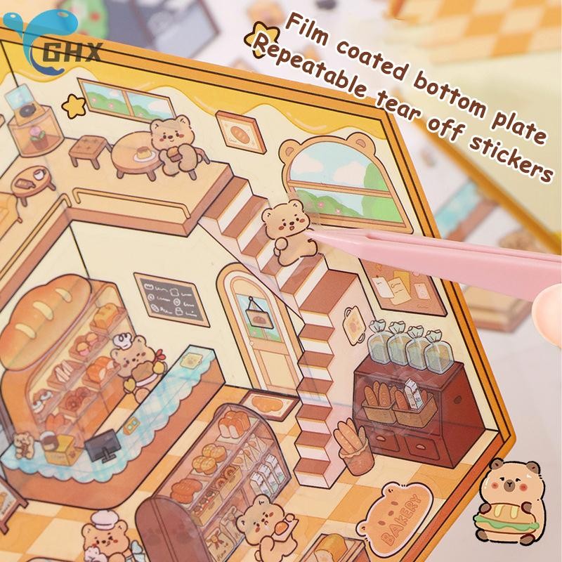 BlowGentlyWind 1 ชุดสร้างสรรค์ 3D จําลอง Cabin สติกเกอร์น่ารักการ์ตูนทําด้วยมือ DIY ภูมิทัศน์สติกเกอร์ฉากซ้อนสติกเกอร์ BGW